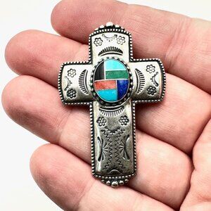 Carolyn Pollack Womens Pendant Sterling Silver Multi Gemstone Cross Pin Brooch